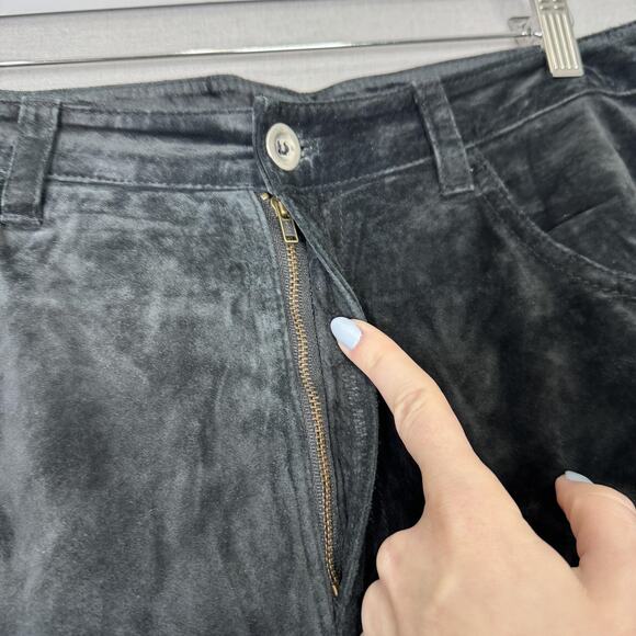 Vintage Chico's Pants Womens 12 Black Suede Leather Straight Laced Trim Y2K 90s - Picture 7 of 16